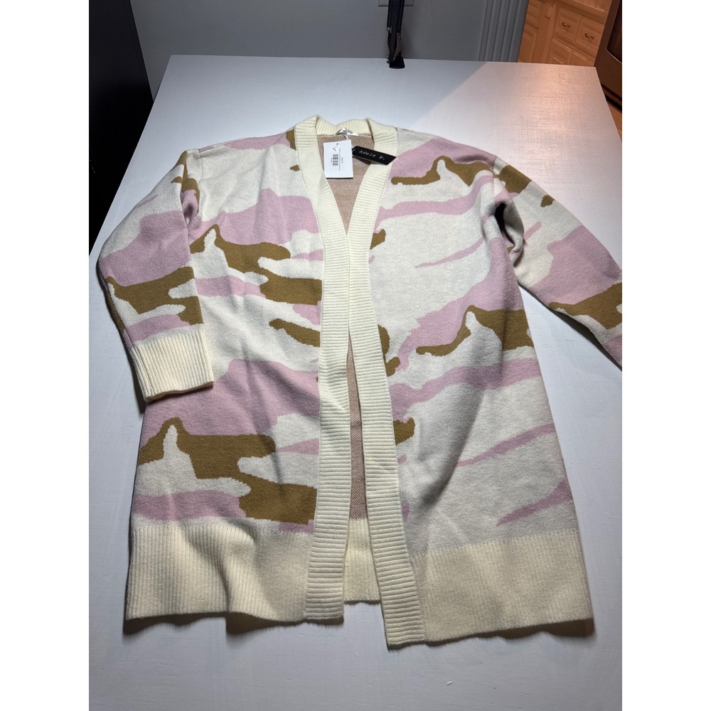 Adele B. Womens Pink Camo Open Front Longline Cardigan Sweater Medium NWT